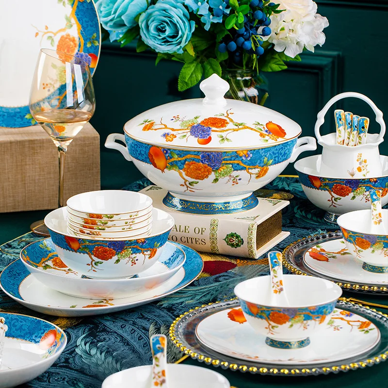 高級ディナーセット、陶器食器セット、48ピース中国風ボーンチャイナ