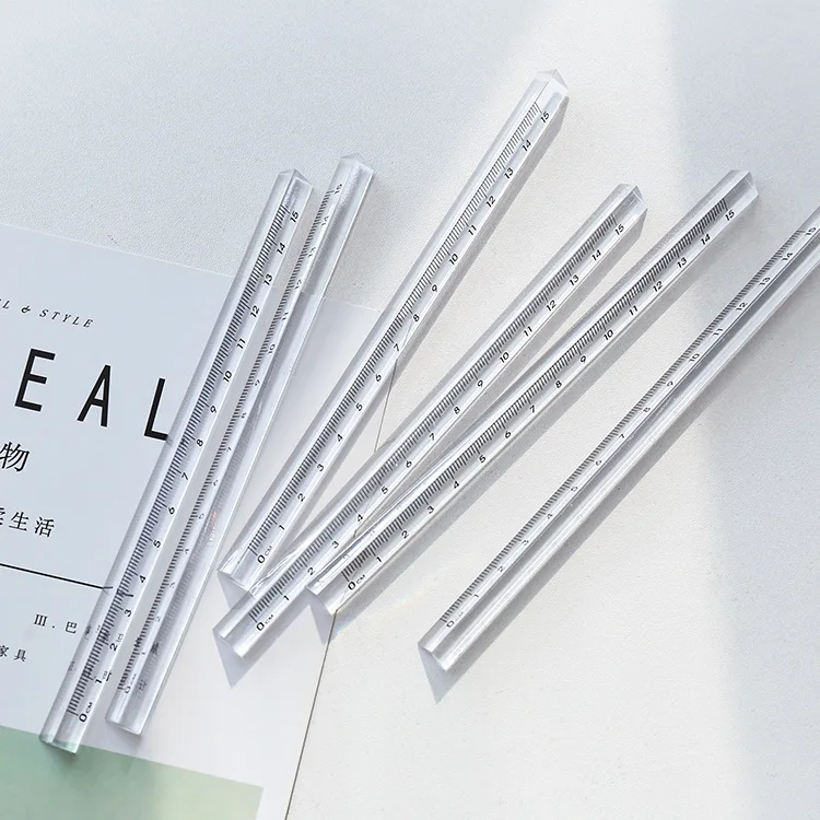 15cm/20cm Simple Style Plastic Transparent Triangular Straight Ruler Tools Stationery Drawing Office School Measuring Supplies 1 pc simple style creative transparent mitsubishi rulers stationery school supplies straight ruler student 15cm drafting tools