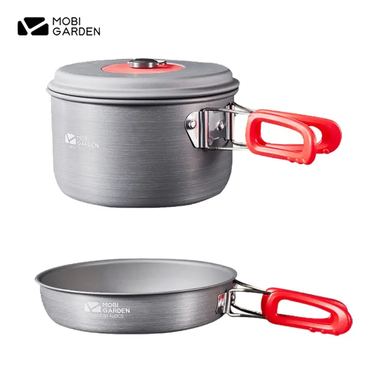 MOBI GARDEN 야외 캠핑 조리기구, 휘젓기 방지 손잡이, 알루미늄 합금 논스틱 냄비, 주방 팬, 1.4L, 2.2L, 7.5L 