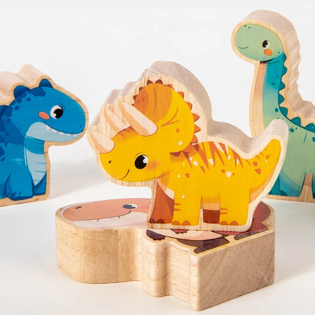 Wooden Animal Dinosaur Building Stacking High Balance Blocks Montessori Toy for Kids Cartoon Jigsaw Puzzle Educational Gifts 3