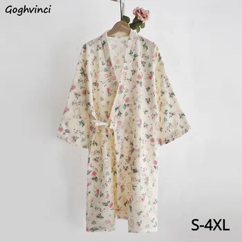 여성용 루즈한 S-4XL 로브, 통기성 프린트, 섬세한 러블리 패션, 빈티지 레이스업 잠옷, V넥, 부드러운 미적, 여름