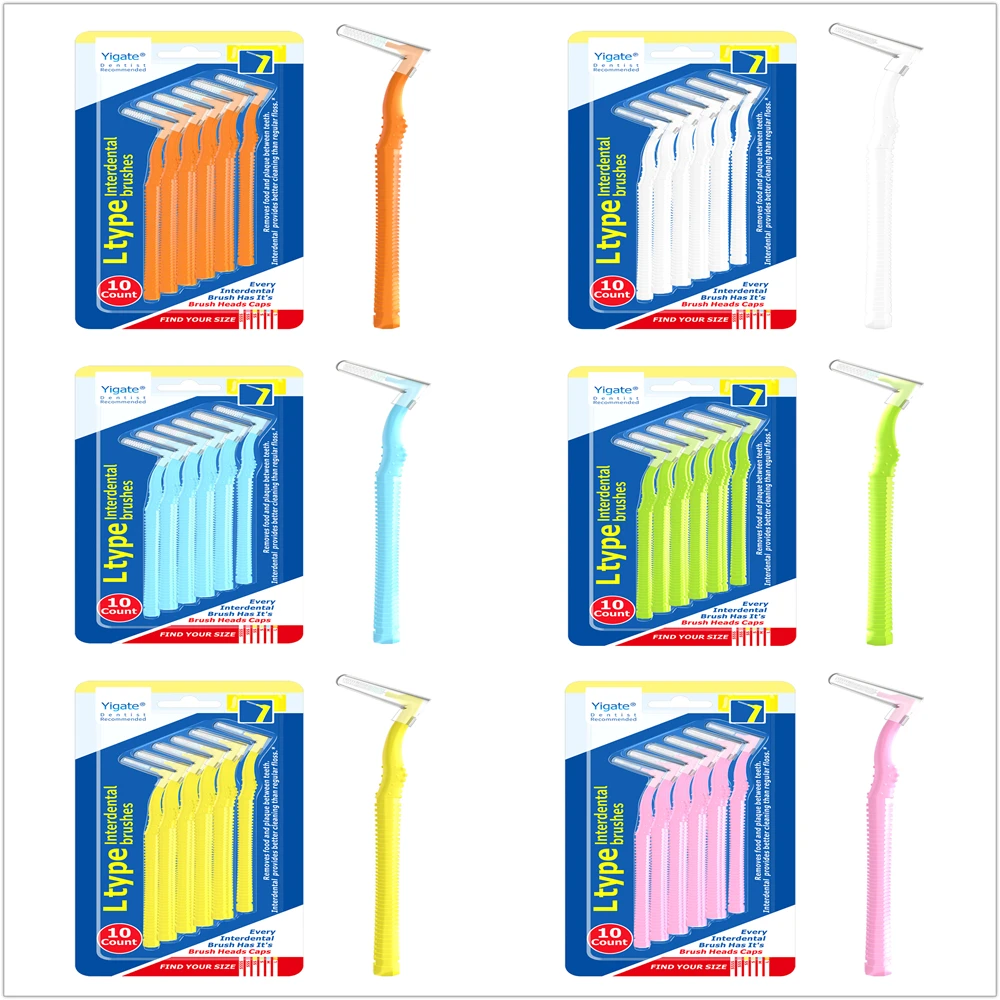10pcs L Shape Interdental Brushes Tooth Pushpull Removes Plaque Teeth
