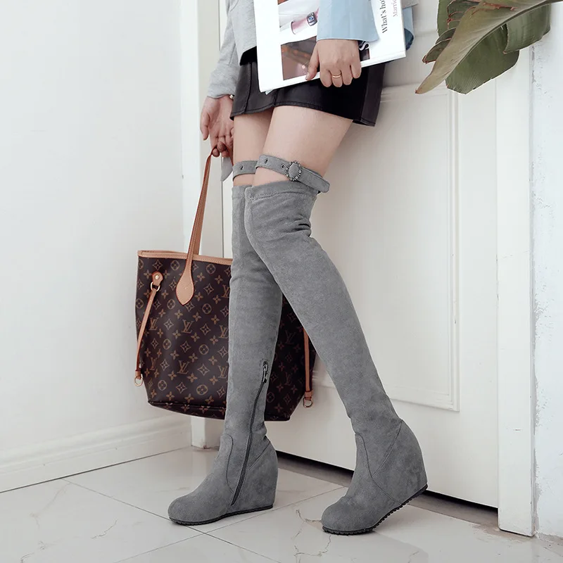

Zipper Over the Knee Boots for Women High Heel Wedges Platform Round Toe Shoes Fashion Comfortable Thigh High Long Boots Black