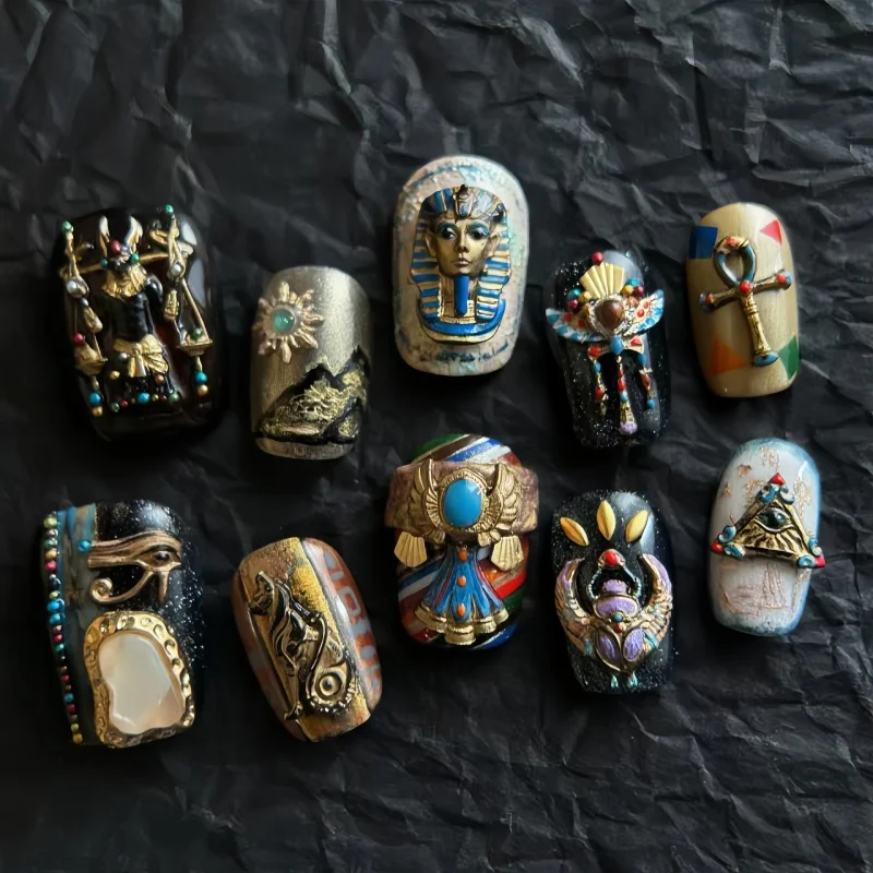 레트로 이집트 스타일 이국적인 비잔틴 보석 릴리프 네일 아트 3차원 예술 투명 실리콘 몰드