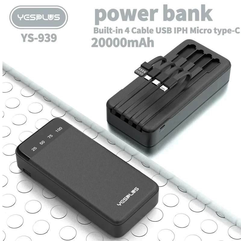 New 20000mAh Large Capacity Power Bank Fast Charging External Battery Comes with 4-Wire Charger LED Display Portable Power Bank 5