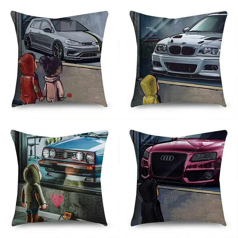 

45x45cm Kids Dream Car Pillowcase Cartoon Gift Cushion Cover Bedroom Home Sofa Car Chair Seat Decor Pillow Case