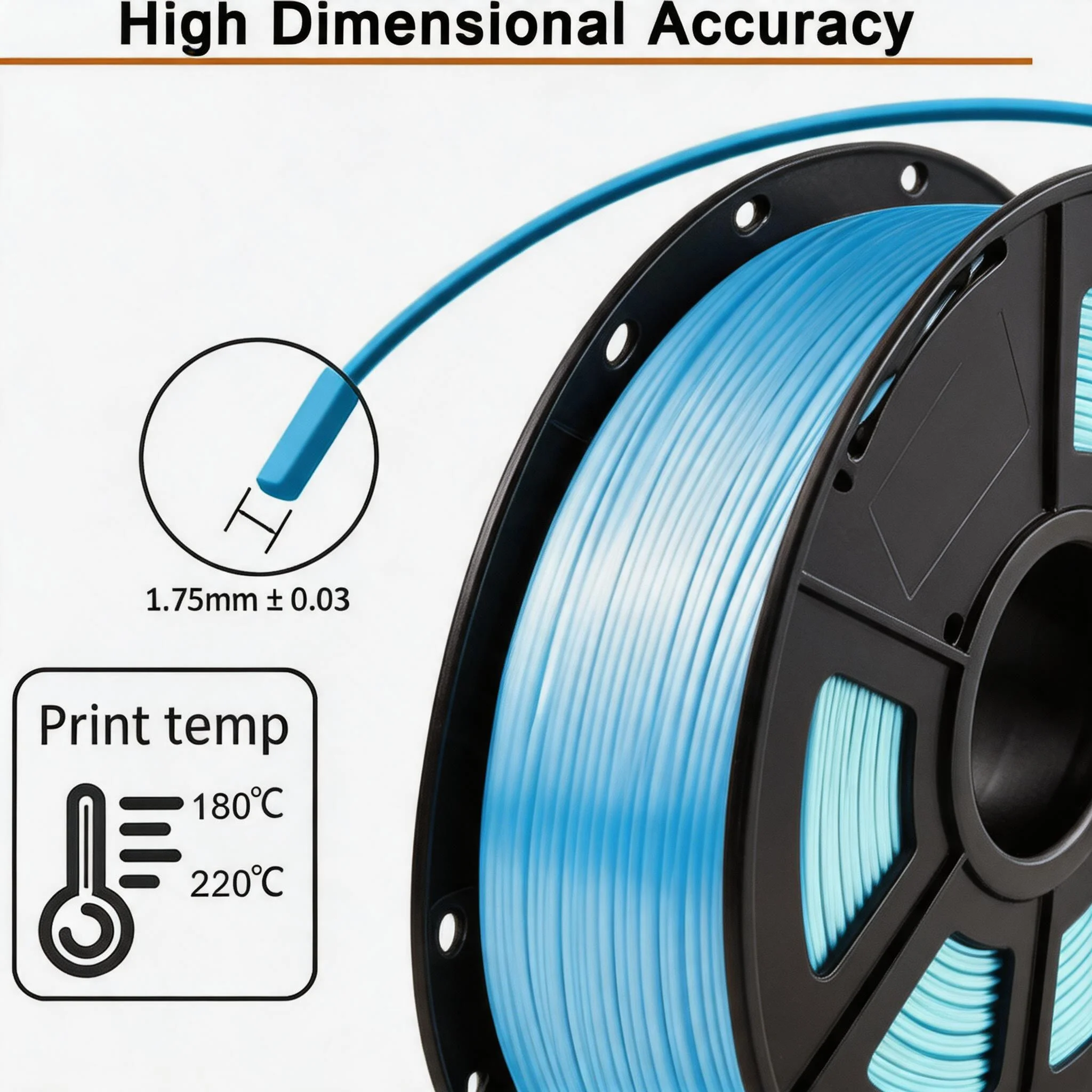 실크 PLA 필라멘트 1.75mm 250g, 광택 마감, 완벽한 감기, 정확도 +/-0.02mm, 3D 프린터 필라멘트 진공 포장