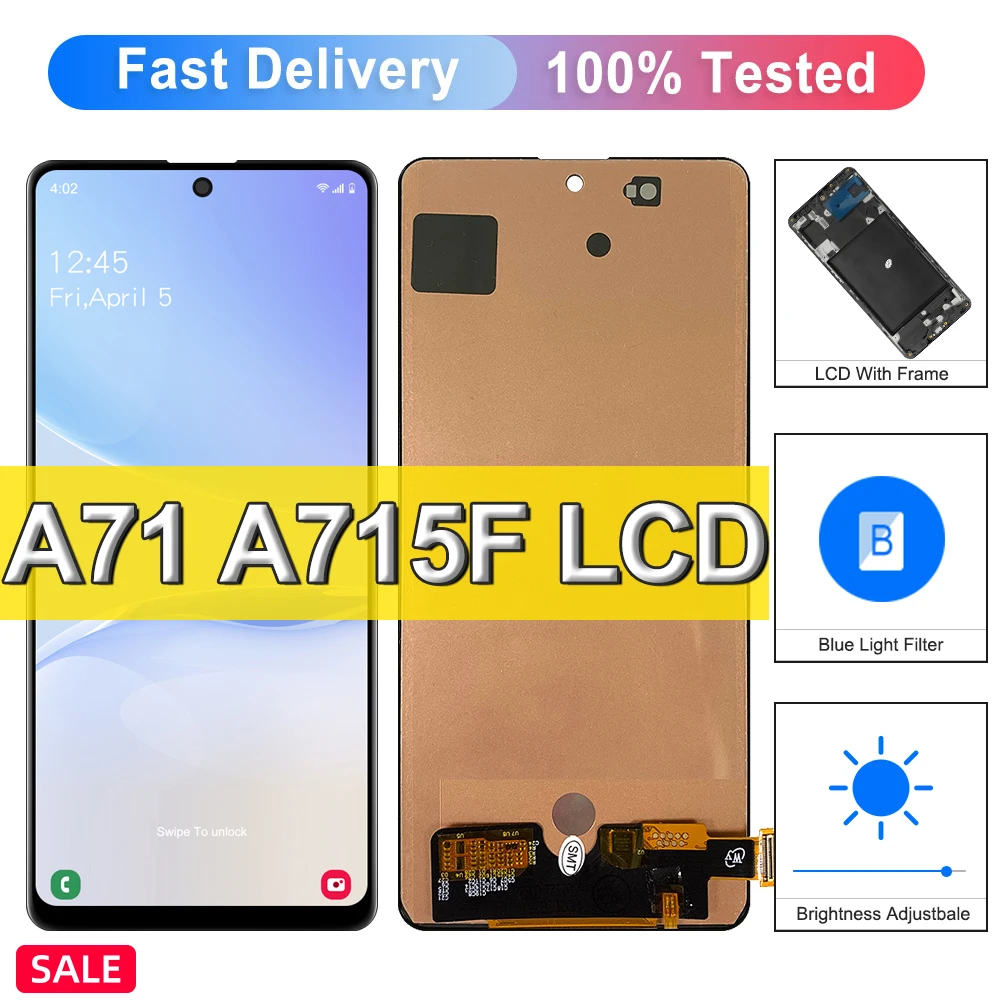 

100% Tested For Samsung Galaxy A71 LCD Display Touch Screen Digitizer Assembly With Frame For Samsung A715 A715F A715W A715X