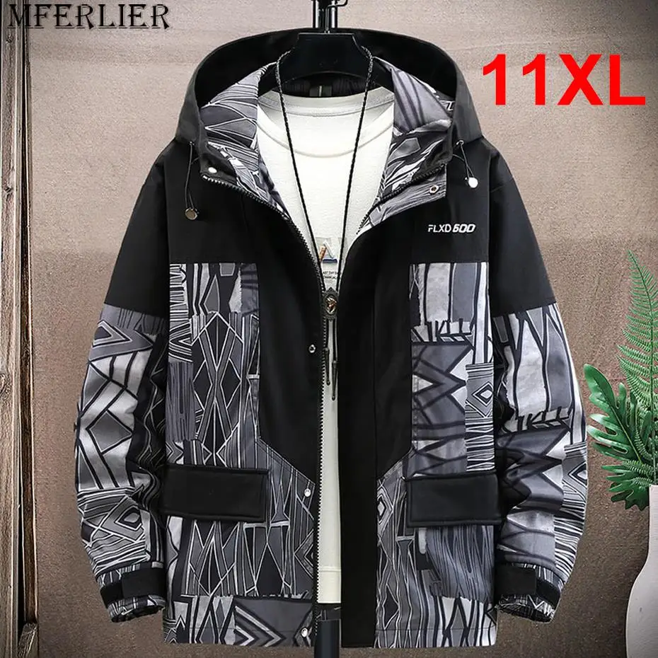 

Plus Size 10XL 11XL Jacket Men Hip Hop Streetwear Patchwork Jacket Coat Male Hooded Jackets Big Size 10XL 11XL