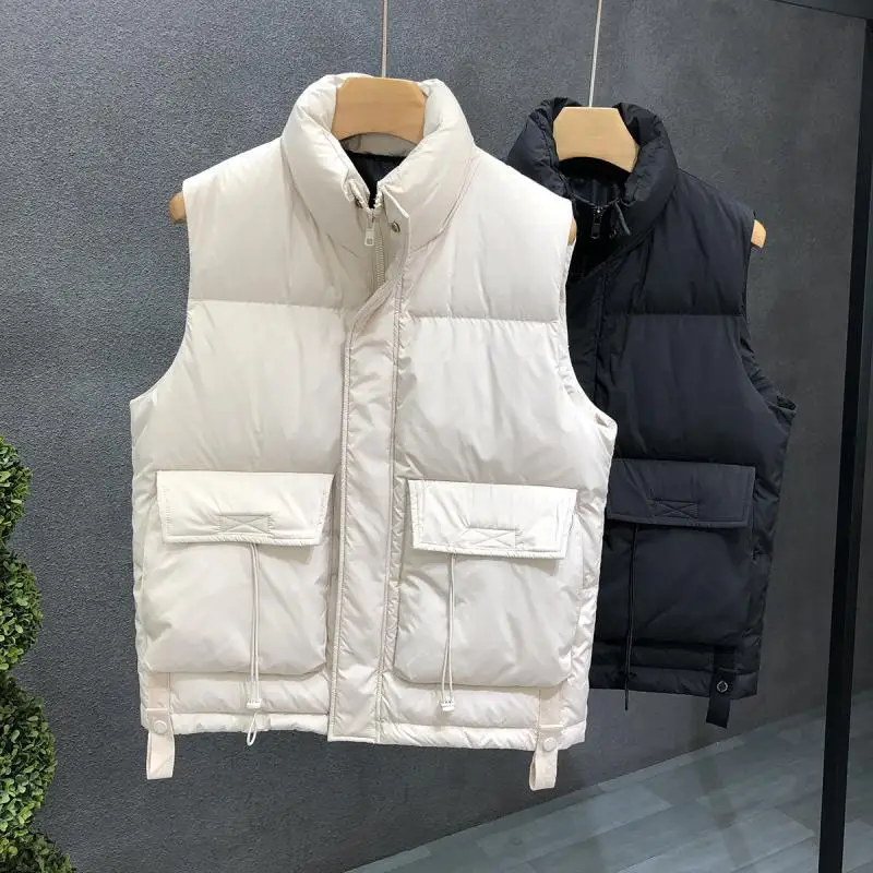 2023 New Men Down Vest Winter Short Outer Wear Sleeveless Leisure Coat Thicken Warm Trend Outwear Stand Collar Loose Surcoat