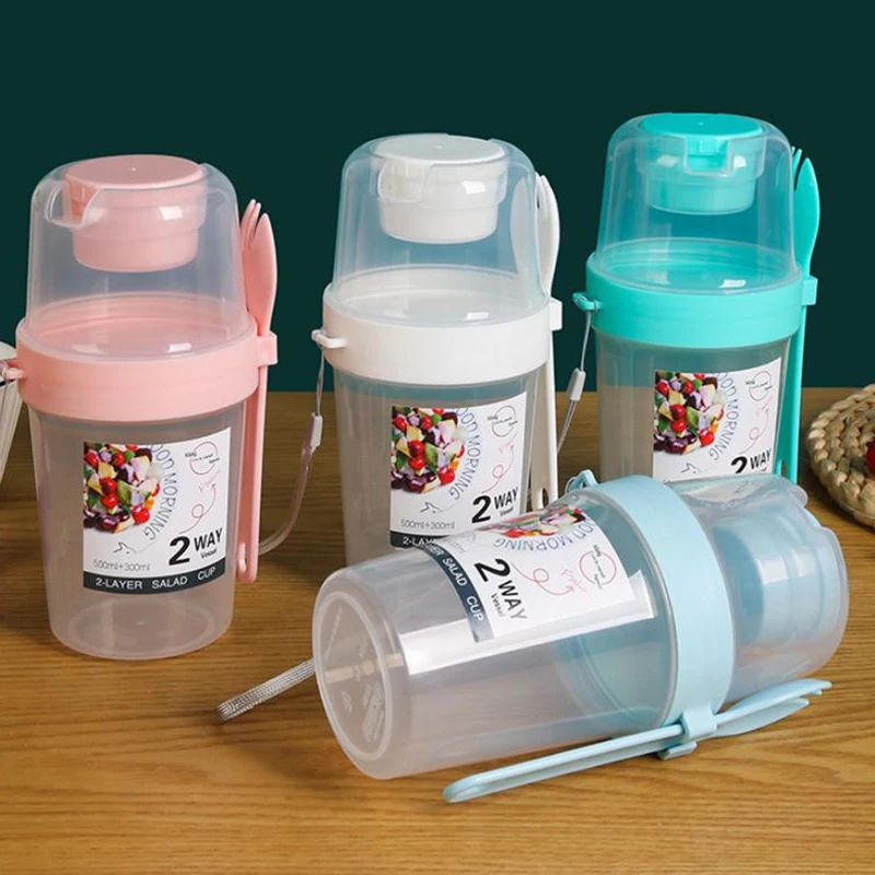 Two-Layer Breakfast Fruit Oat Yogurt Salad Cup With Lid And Spoon Bento Box For Fitness Food Storage Taper Bowl