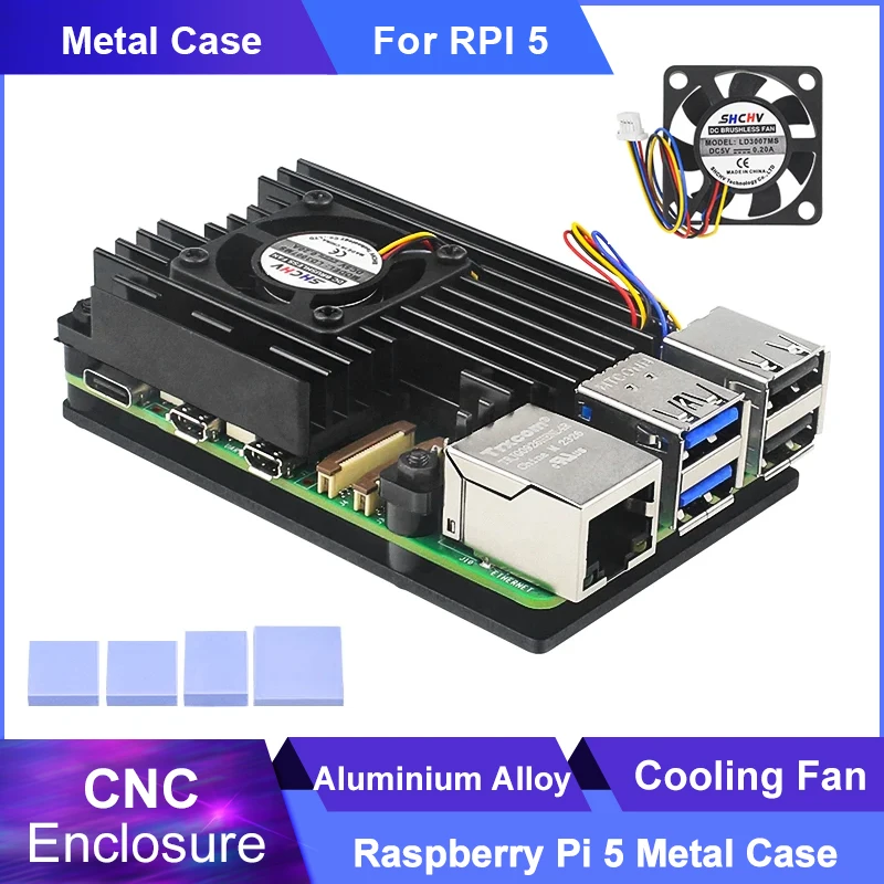 

Raspberry Pi 5 Aluminum Alloy Metal Case Cooling Fan Enclosure Passive & Active Cooler Shell for Raspberry Pi 5