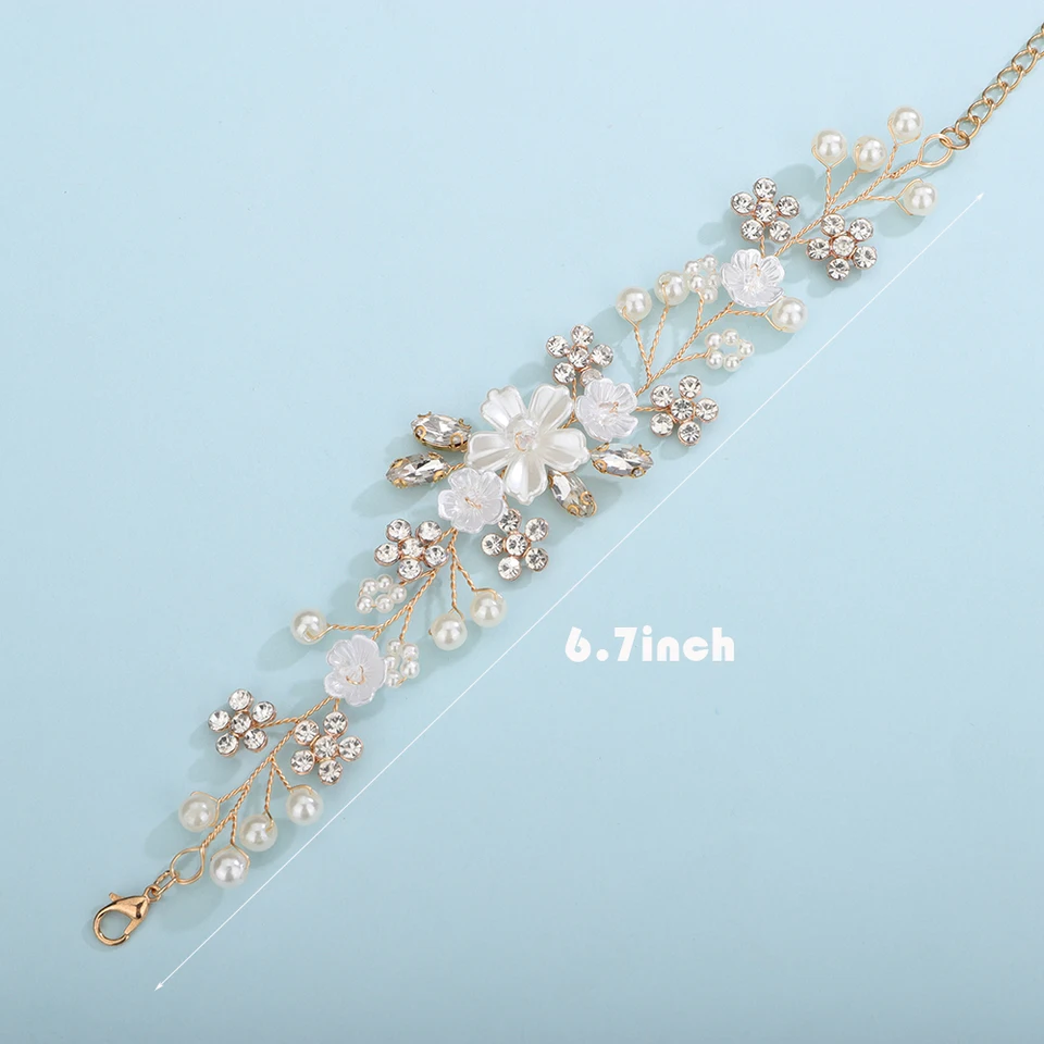 TseenYi Blu fiore bracciale matrimonio perla polso fiore perline polso catena foglia oro foglia bangle boho fashion bracciale gioielli per donne e ragazze regalo sposa damigella d'onore natale
