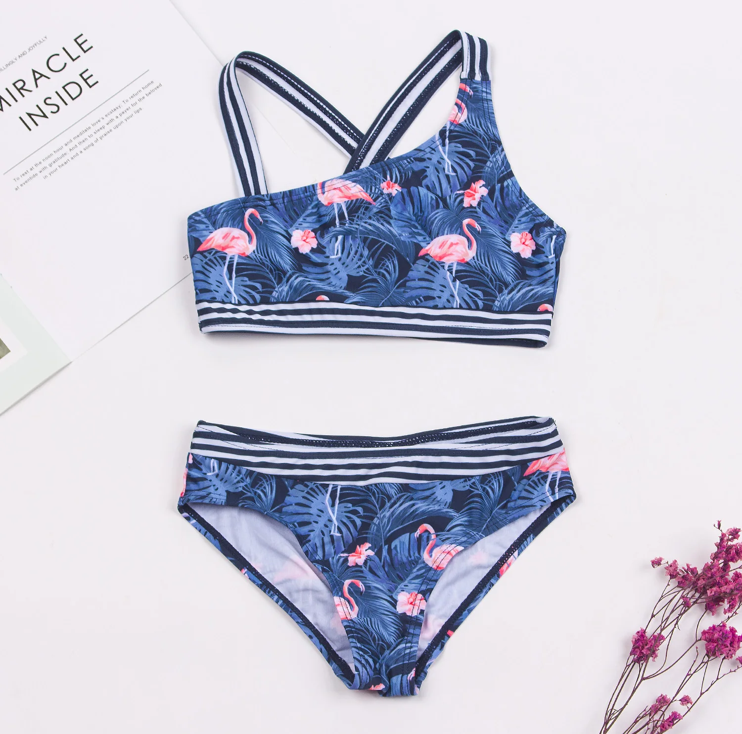 Flamingo Print Kids Girls Bikinis Set New Patchwork Child Swimwear Swimsuit Summer Children Biquini Infantil Bathing Suit