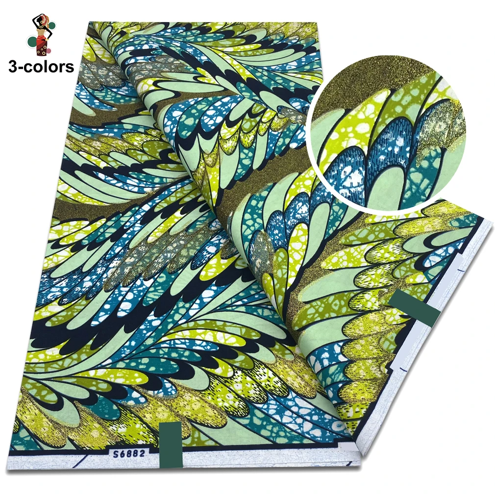 Glitter Golden Wax Fabric African Ankara Print Batik