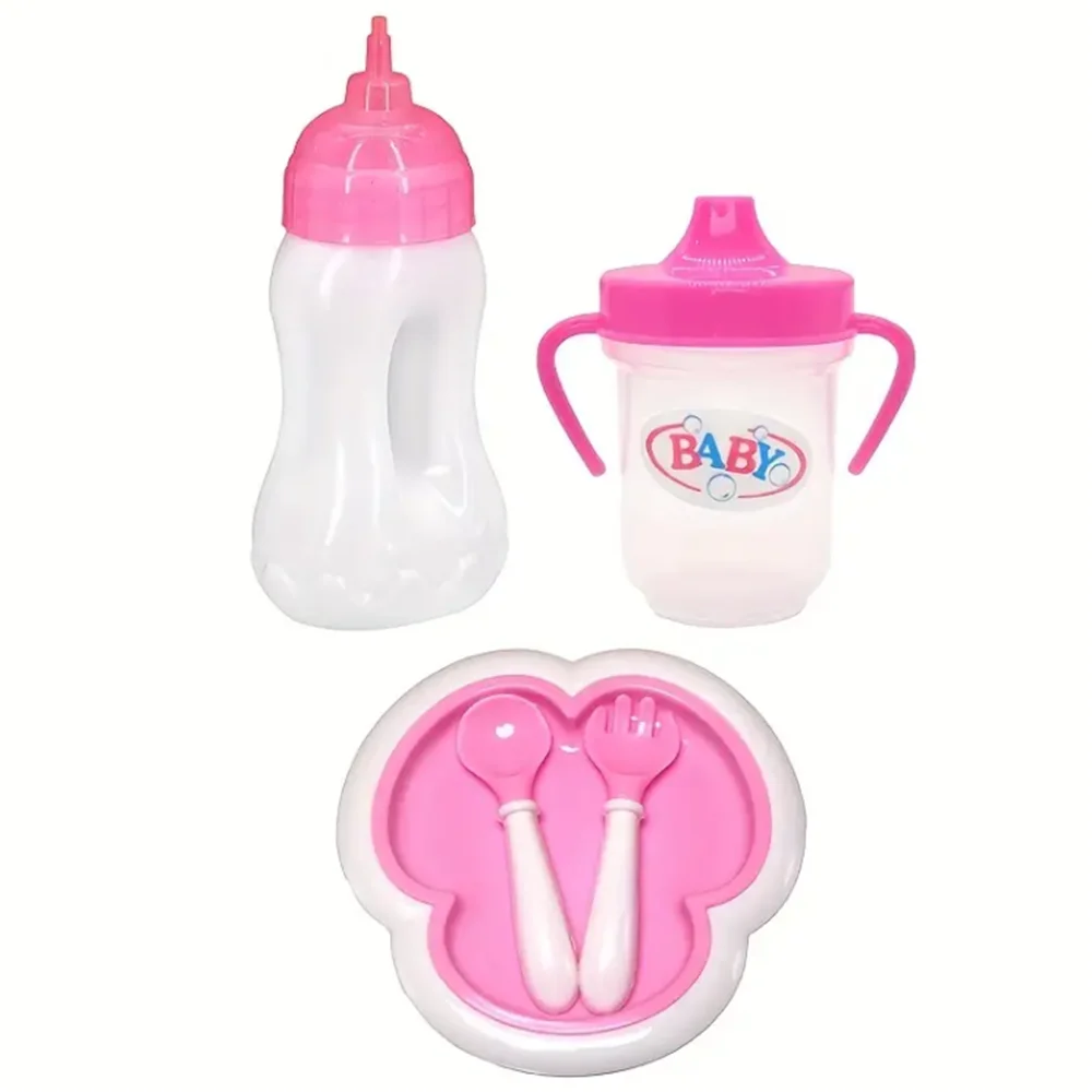 thumbnail image 1 of Juego de biberones para muñecas, cochecito de juguete para el cuidado del bebé, 2 biberones de leche y jugo con chupete de juguete, accesorios para muñecas, 1 of 5