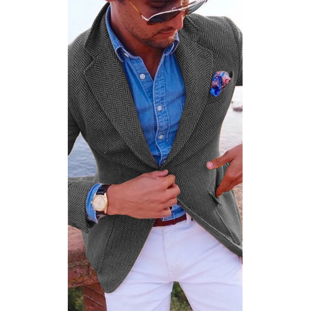 Men's Blazer Herringbone Single Breasted Jacket Slim Fit Fashionable Casual Wear Elegant Design Business Casual Jacket