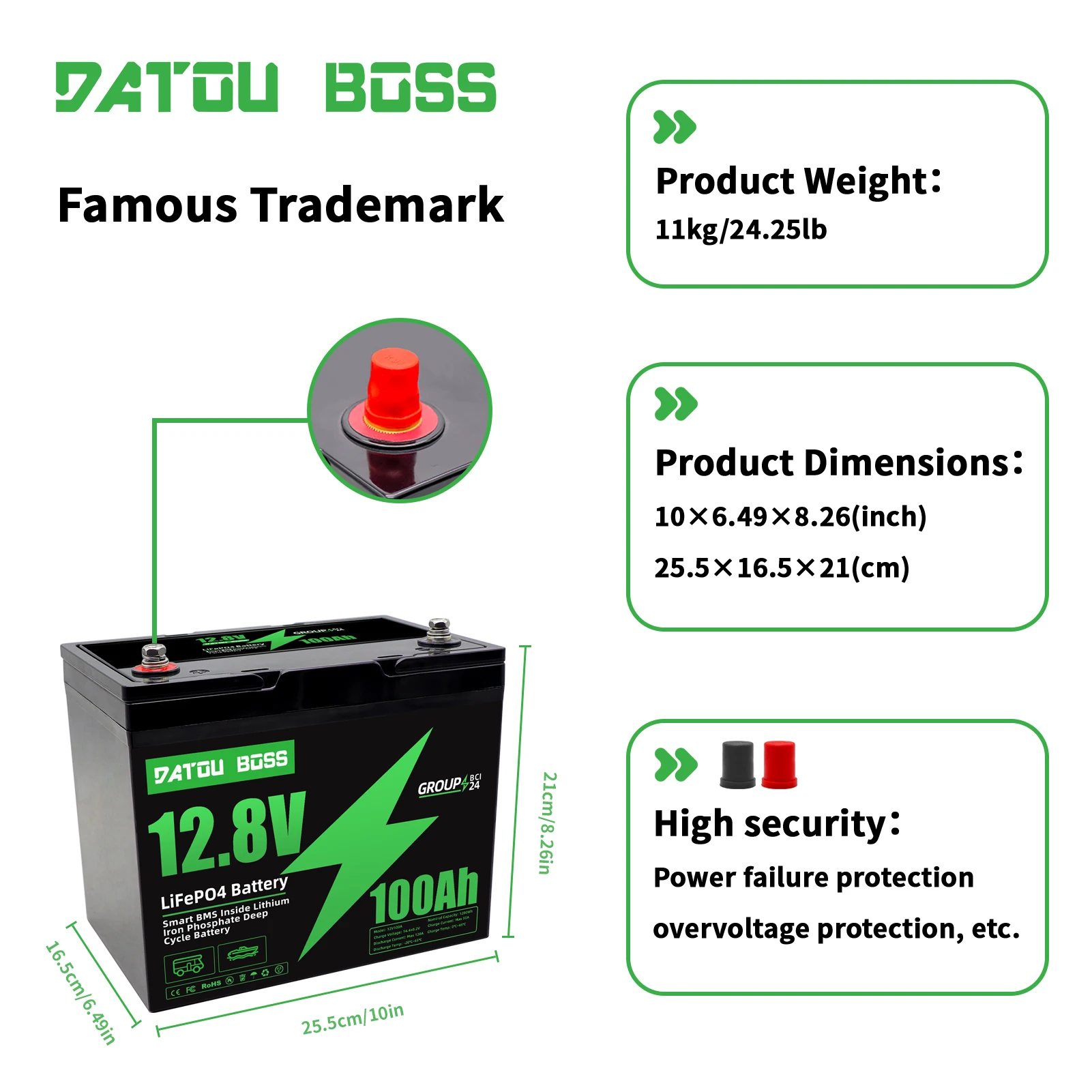 MFUZOP 12V 100Ah LiFePO4 Battery with Low-Temp Protection, Built