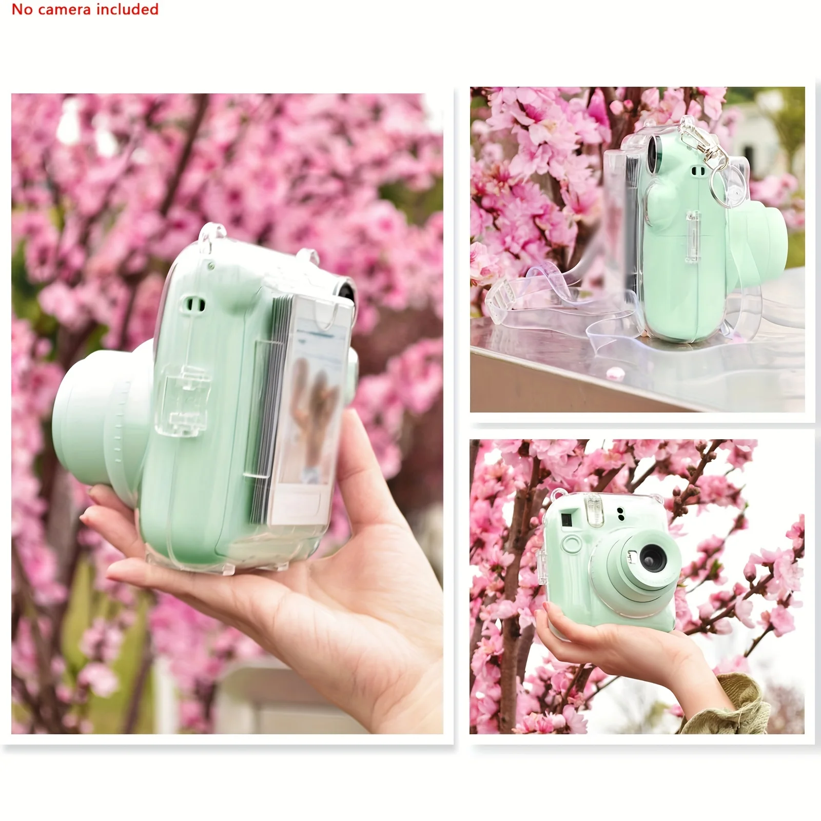 1 Set for instax Mini 12 Camera Hard Case with Photo Storage Pouch and Shoulder Strap-Camera Not Included