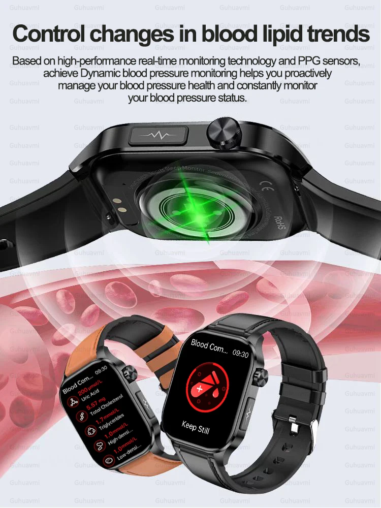 For Xiaomi Blood Lipids Uric Acid Monitor Health Smart Watch Men ECG+PPG Blood Pressure IP68 Waterproof Sport smart watch
