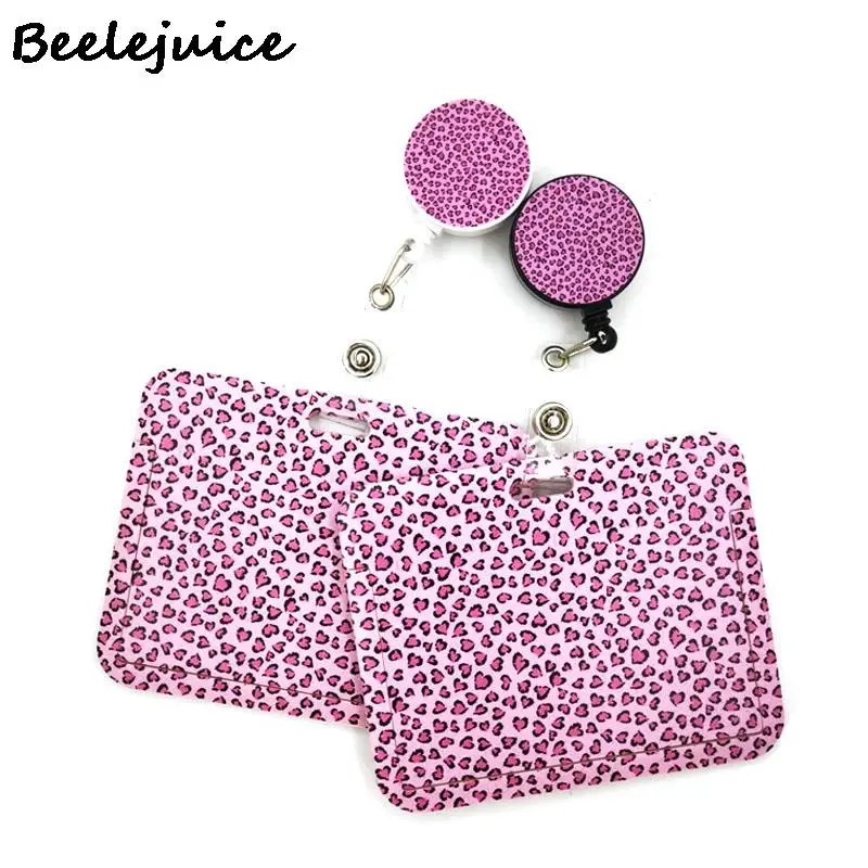 Pink Leopard Print Fashion Women Card Holder Lanyard Retractable Badge Nurse Doctor Student Exhibition ID Card Clip Badge Holder