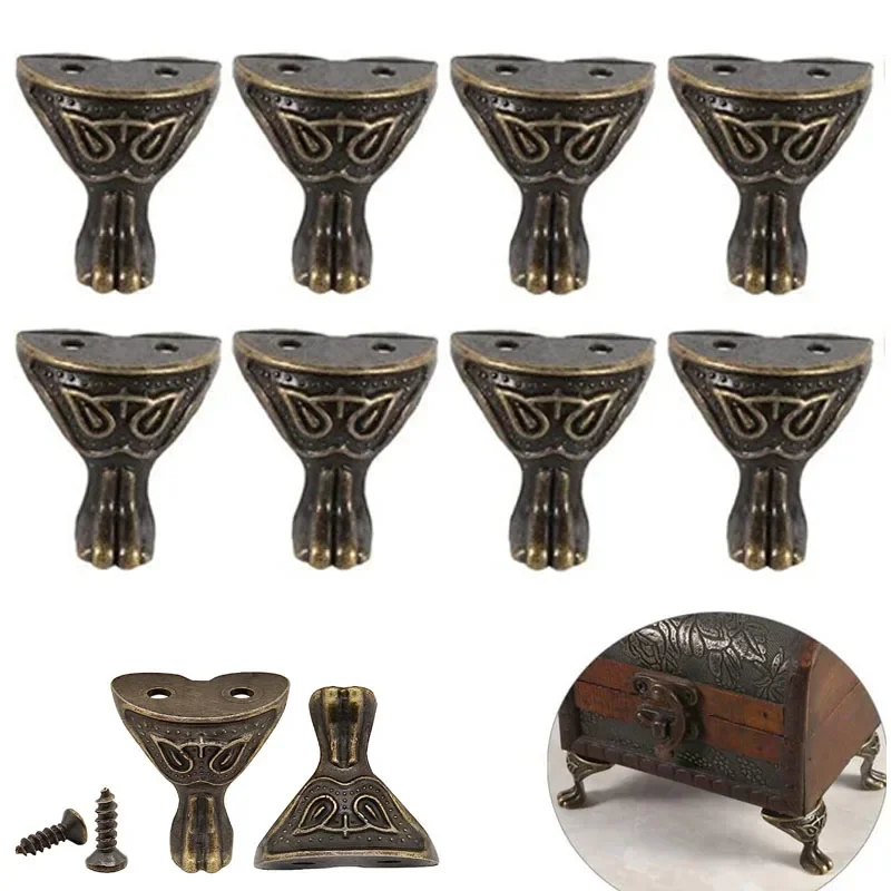 Vintage Antique Brass Box Legs Silver Box Legs Feet Corner Protector Screws Decorative Jewelry Feet Gift 8Pcs Wood Furniture Brackets