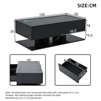 Table basse moderne et élégante avec lumières LED, table de salon avec tiroirs, table basse avec lumière LED, plateau en verre, noir 5