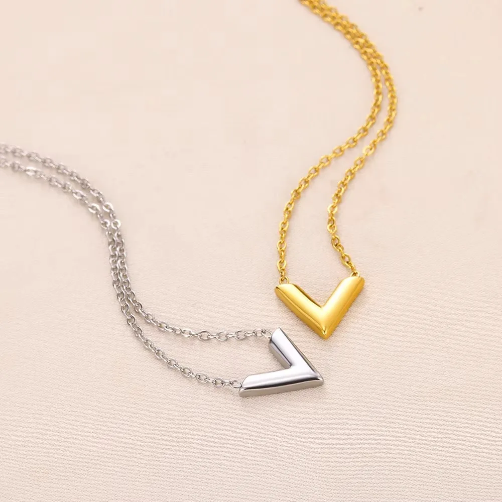 Stainless Steel V Letter Necklaces For Women