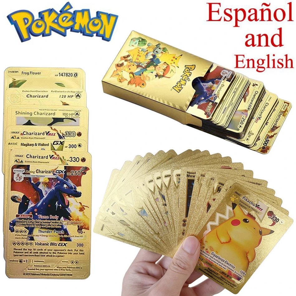 Pokémon Cartas Pokemon Cards Gold Card Box Golden Letter Spanish Playing  Cards Metalicas Charizard Vmax Gx Series Game Card Box| | - AliExpress