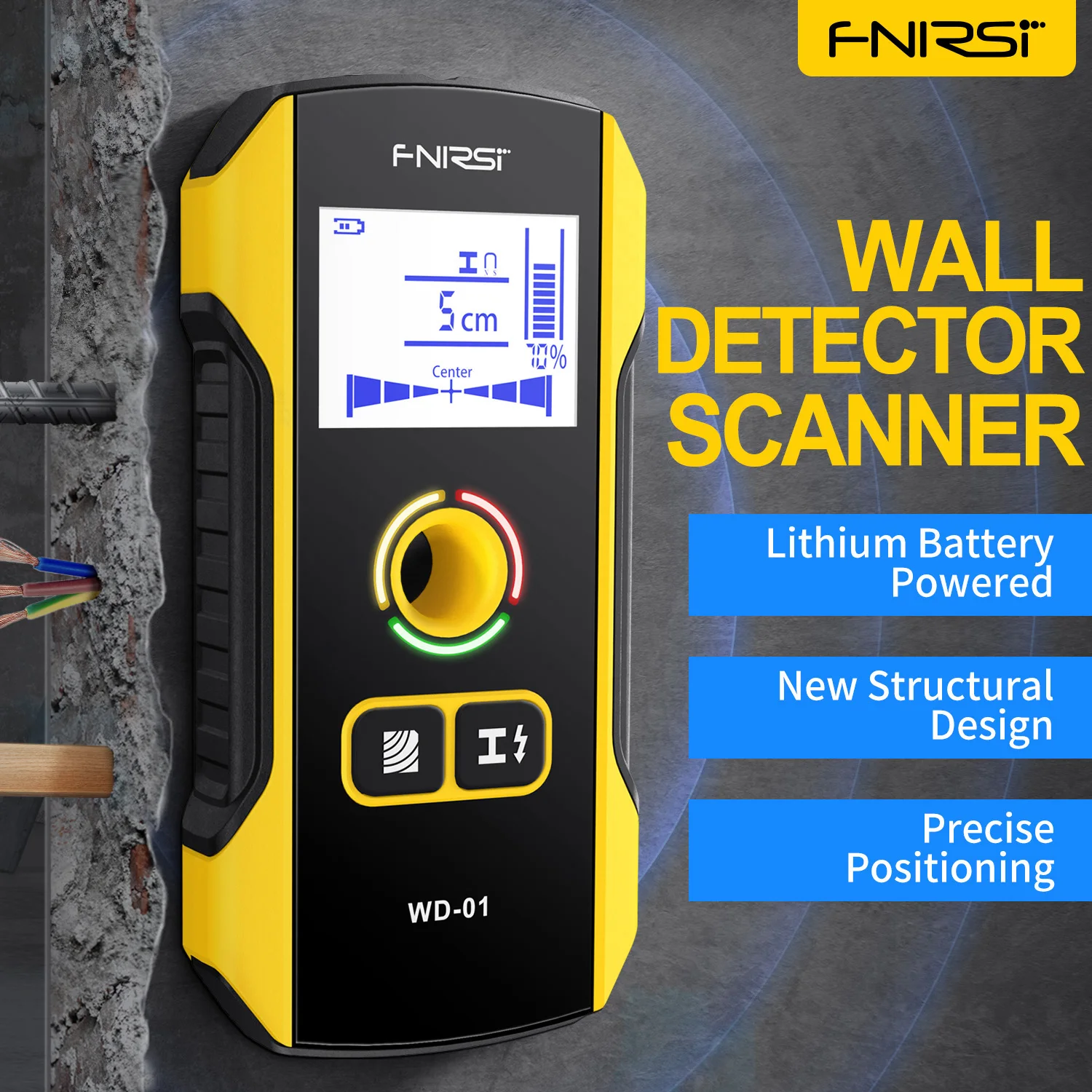 

FNIRSI WD-01 Professional Metal Detector Waterproof Wall Scanner Pinpointer for AC Live Cable Wires Metal Wood Stud Find