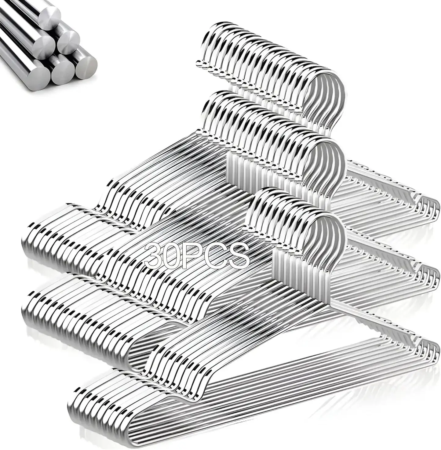 42cm Solid Stainless Steel Hanger with U-Shaped Slot, Durable Lightweight Space-Saving Clothes Rack (30)