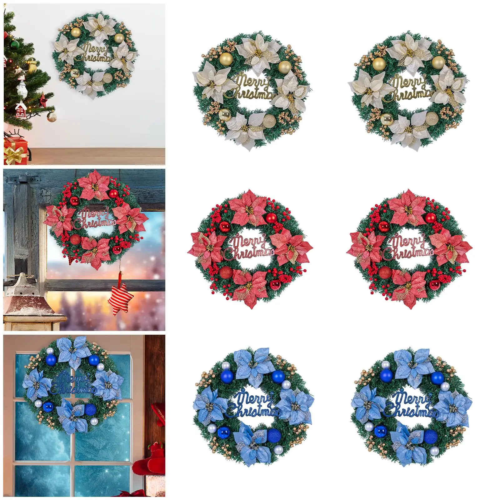 Christmas Wreath Garland Hanging Ornament for Holiday Indoor Outdoor Winter
