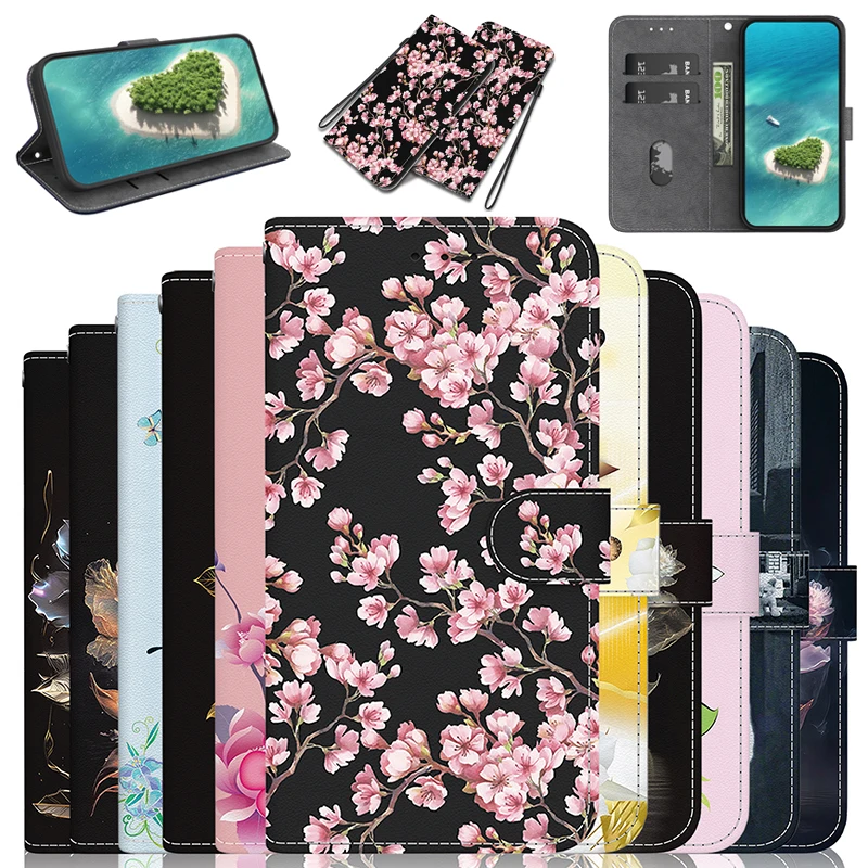 Elegant Stand Flip Wallet Case with Painted Pattern
