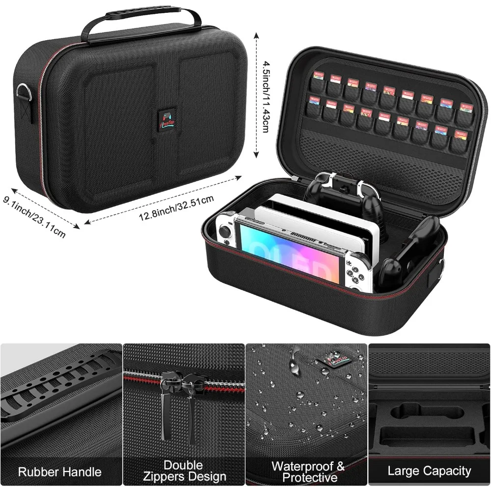 닌텐도 스위치 OLED와 호환되는 케이스 및 액세서리 키트, 28 in 1 스위치 캐리 케이스, 플레이스탠드 핸들 그립, 기타