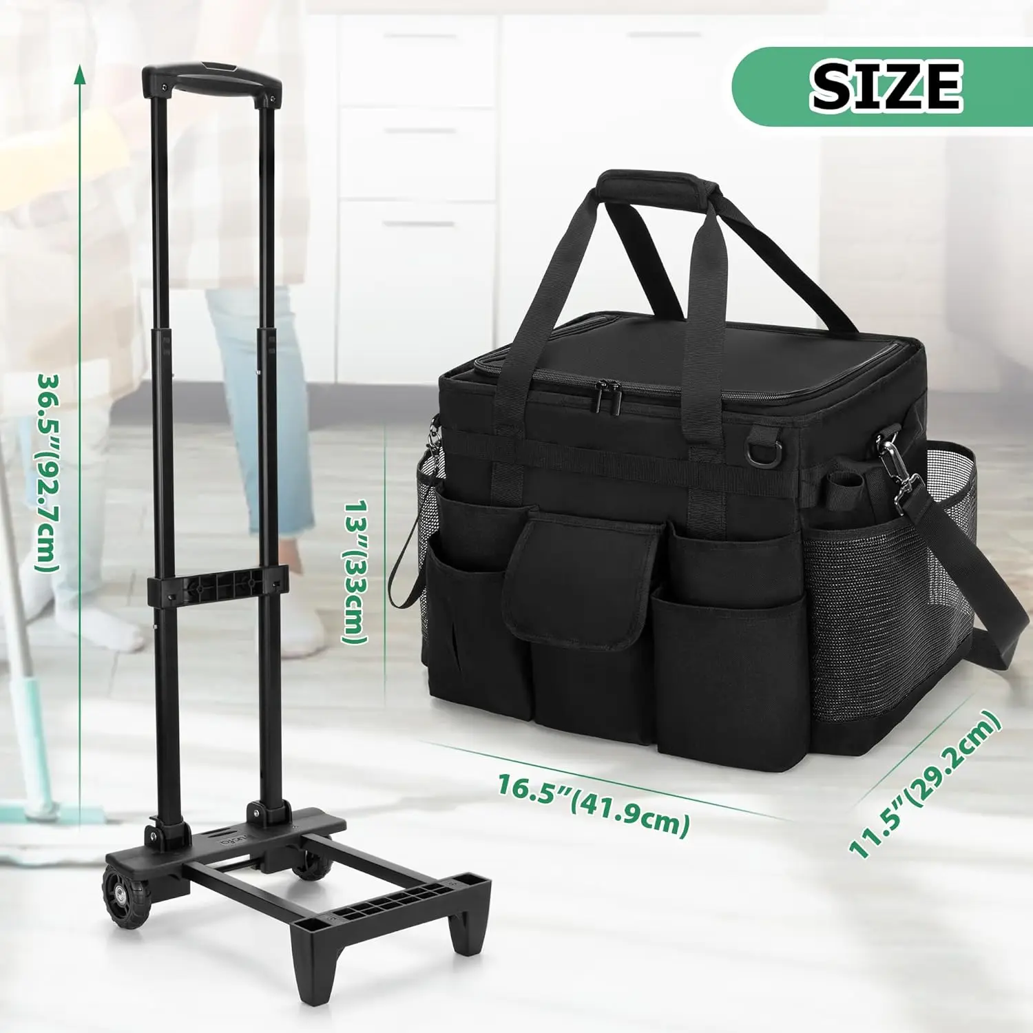 LoDrid Rolling Cleaning Caddy with Lid, Cleaning Supplies Organizer with Detachable Trolley, Cleaning Caddy Cart on Wheels with 6