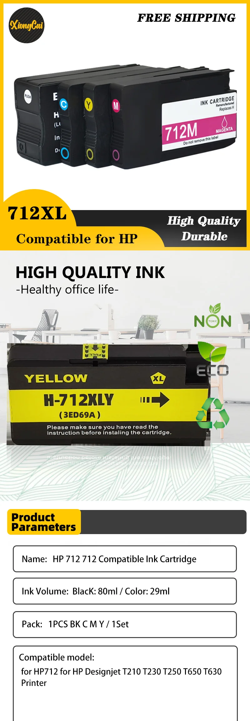 Compatível para hp 712 712 cartucho de