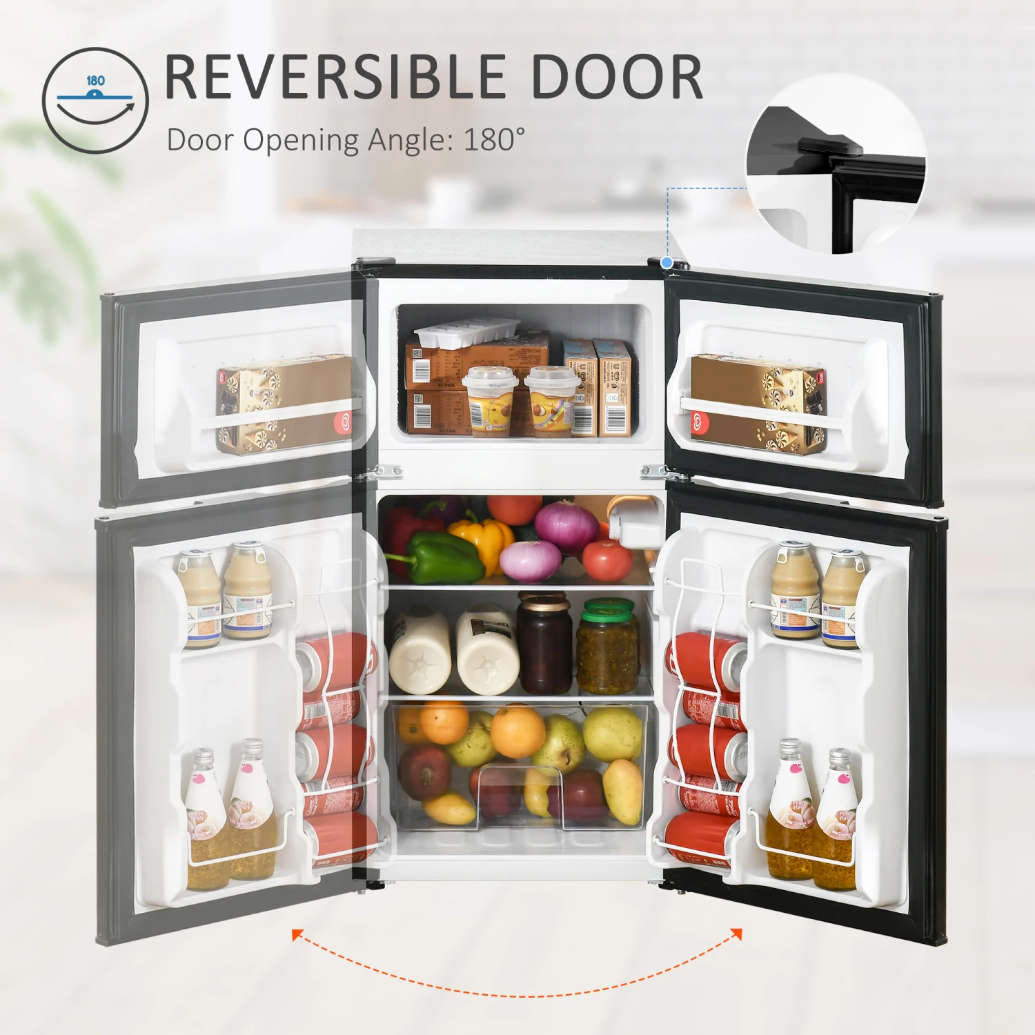 HOMCOM 3.2 Cu.Ft Mini Fridge with Freezer, Double Door Compact Refrigerator with Adjustable Thermostat, Shelf and Reversible Doo 6
