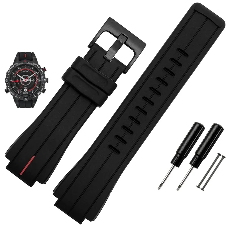 High-Quality Black Waterproof Silicone Sports Watchband - Men's 24mm