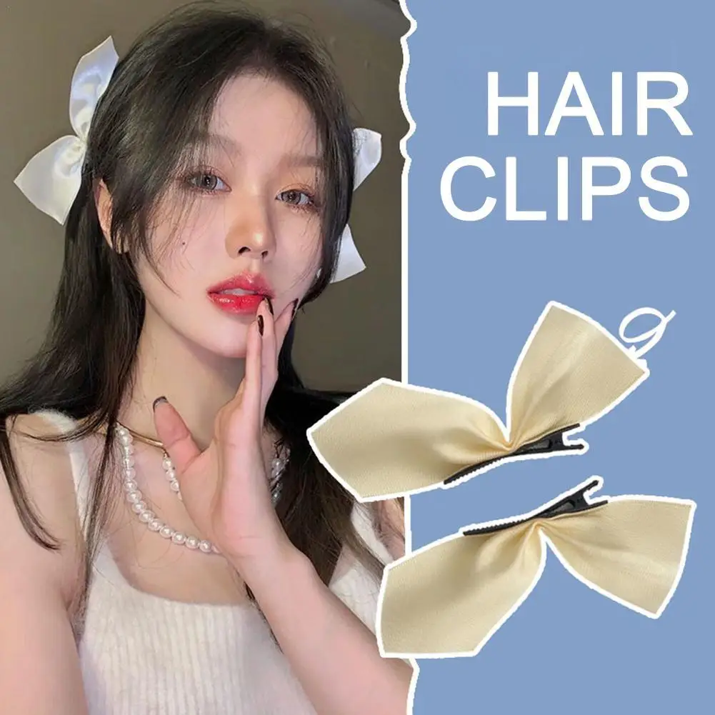 2 Stück süße Schleifen Haarnadeln einfarbige Bowknot Haars pangen für Mädchen Satin Schmetterling Haars pangen Enten schnabel Clip Kinder Haarschmuck