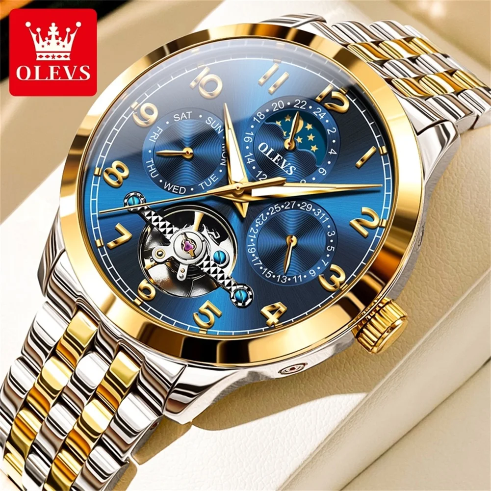 

OLEVS Luxury Brand Men's Watches Automatic Mechanical Watch Moon Phase Calendar Week Waterproof Male Wristwatch Original Fashion