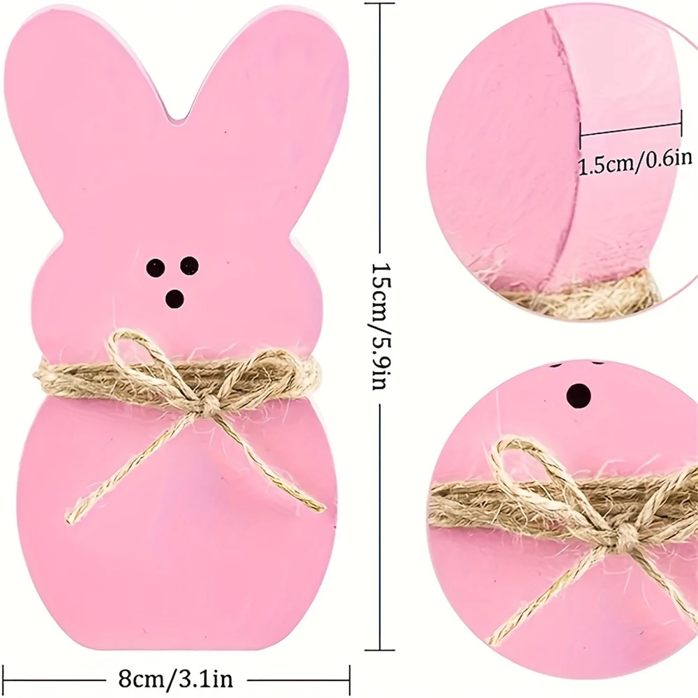 3Pcs Easter Wooden Sign Pink Blue Yellow Easter Bunny Wooden Table Centerpieces with Jute Rope Freestanding Rabbit Decoration