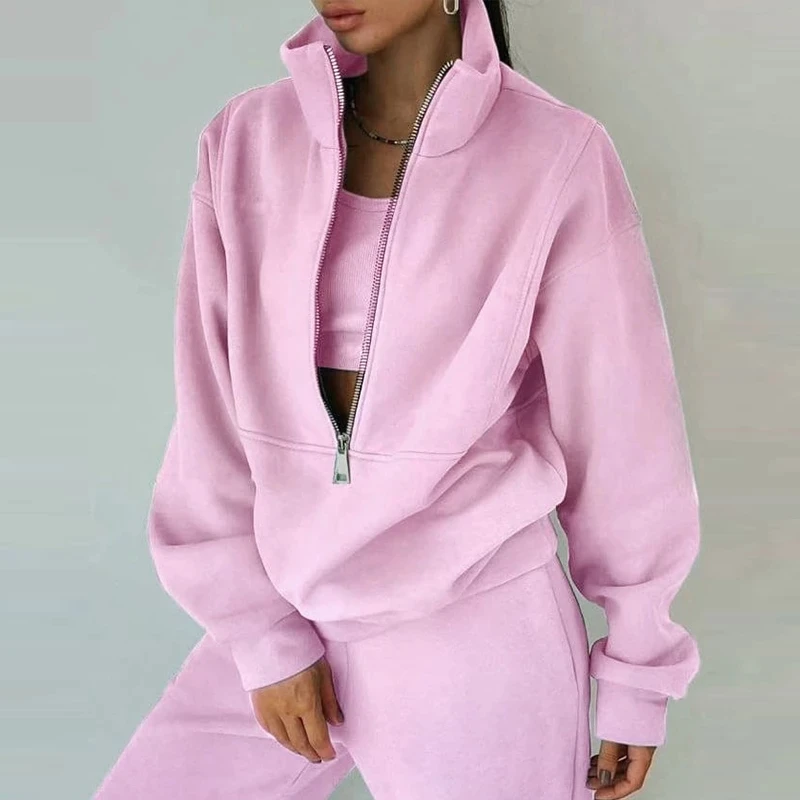 2022 Women Clothing Two Piece Set Spring Sports Suit Casual Oversized Zipper Sweatshirts And Trouser Tracksuits |