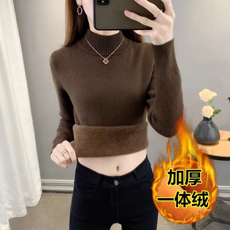 Autumn Velvet Knitted Sweater Women Long Sleeve