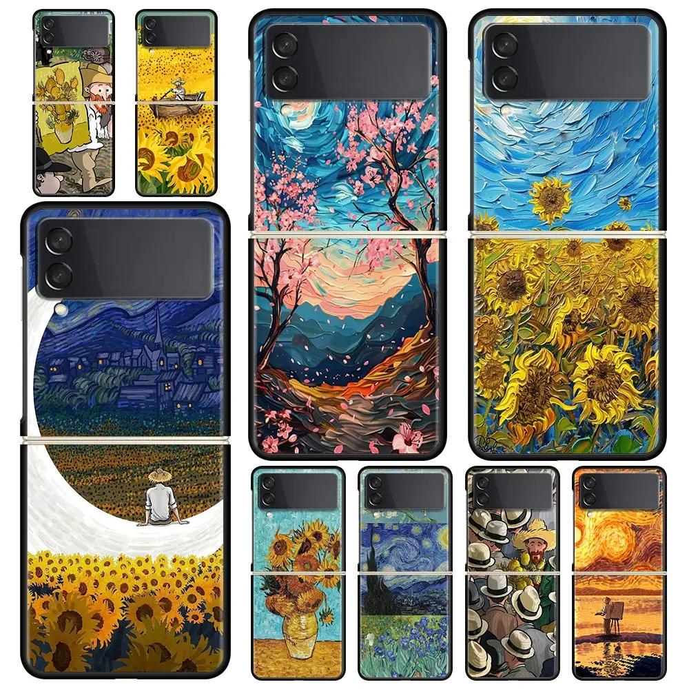 Van Gogh Sunflowers & Starry Night Folding Phone Hard Cover Case