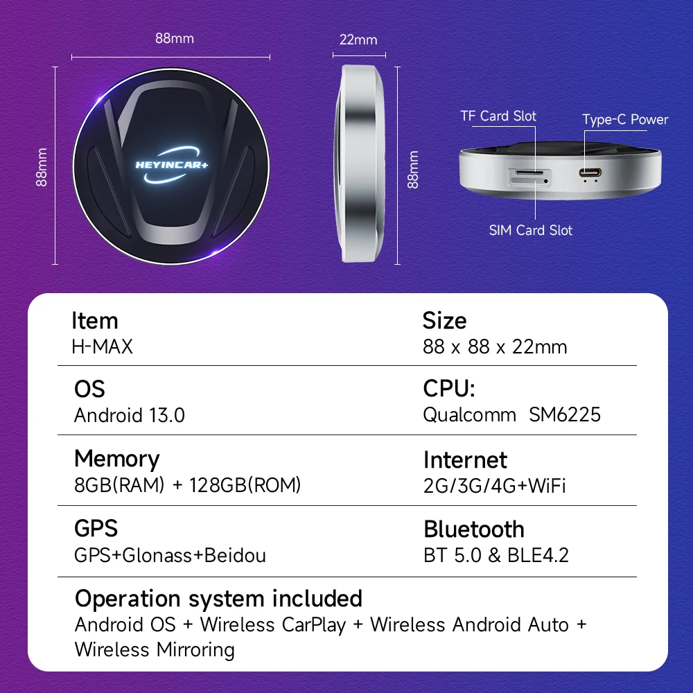 2024 Heyincar Carplay Smart Ai TV-Box plus Android 13 8GB 128GB für Netflix für Youtube Wireless Android Auto Adapter 4g lte GPS