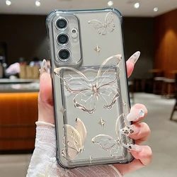 Gold Butterfly Phone Case with Card Bag Wallet Cover - Galaxy A57 (A799 Grey)