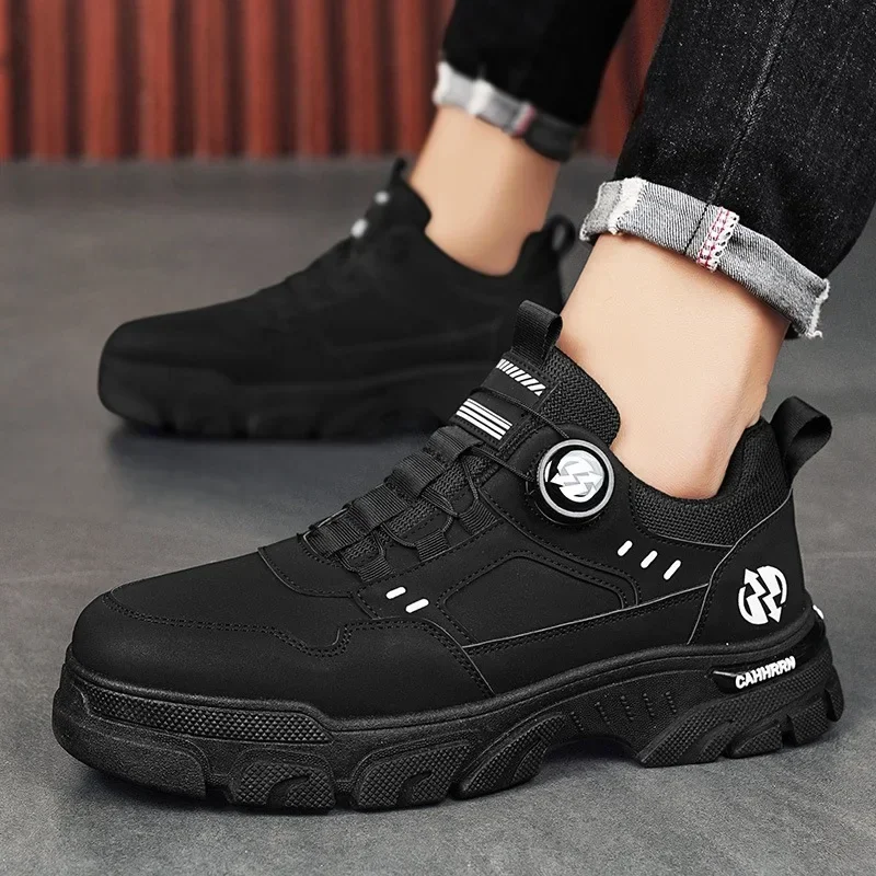 Low-top Mens Casual Shoes Quality Men Boots Rotating Button Men Leather Casual Shoes Trend Work Footwear 2024 New Erkek Ayakkabı 3