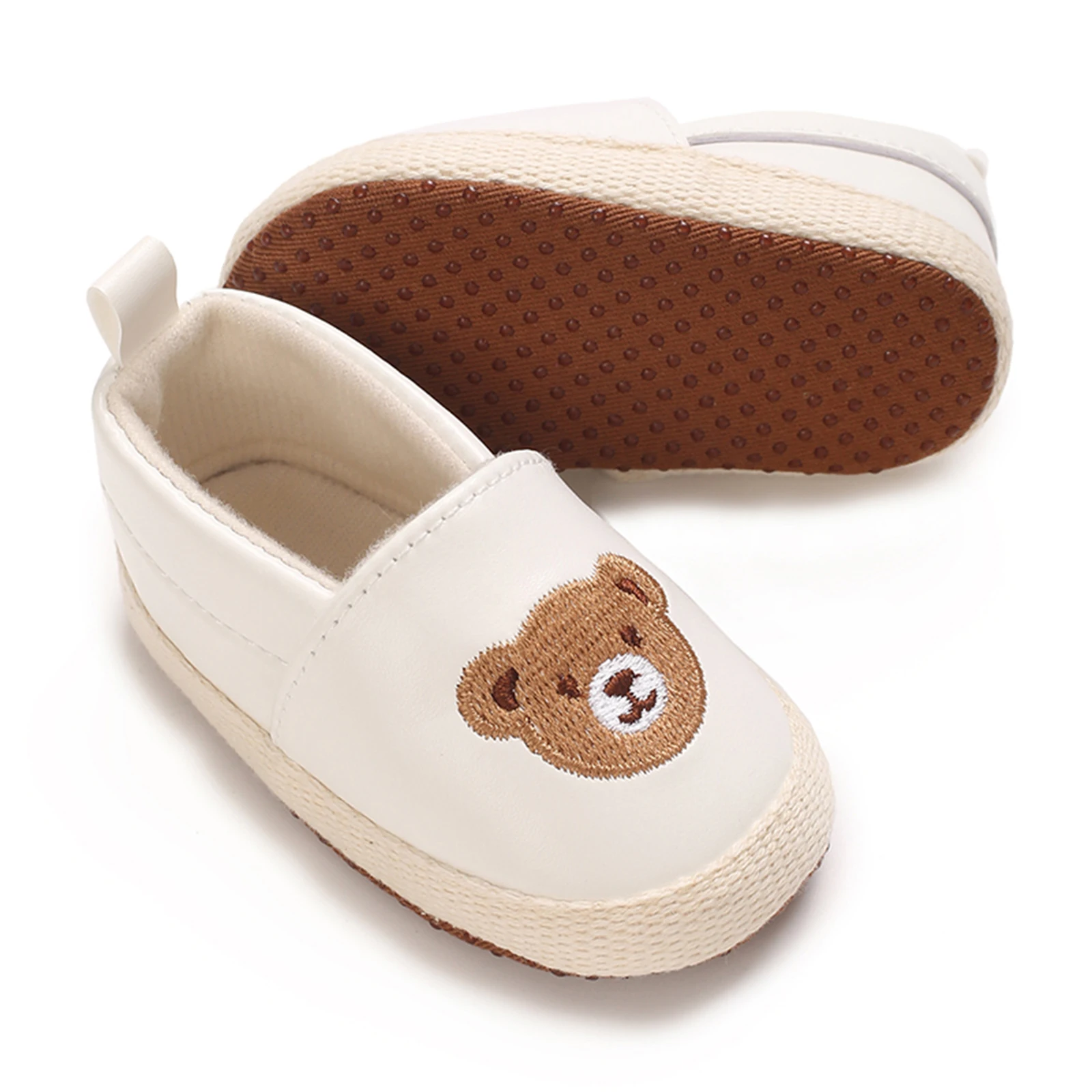 Baby Girl Boy Casual Flats Bear Embroidery Soft Sole First Walking Shoes for Spring Fall Newborn Toddlers PU Leather Shoes 4