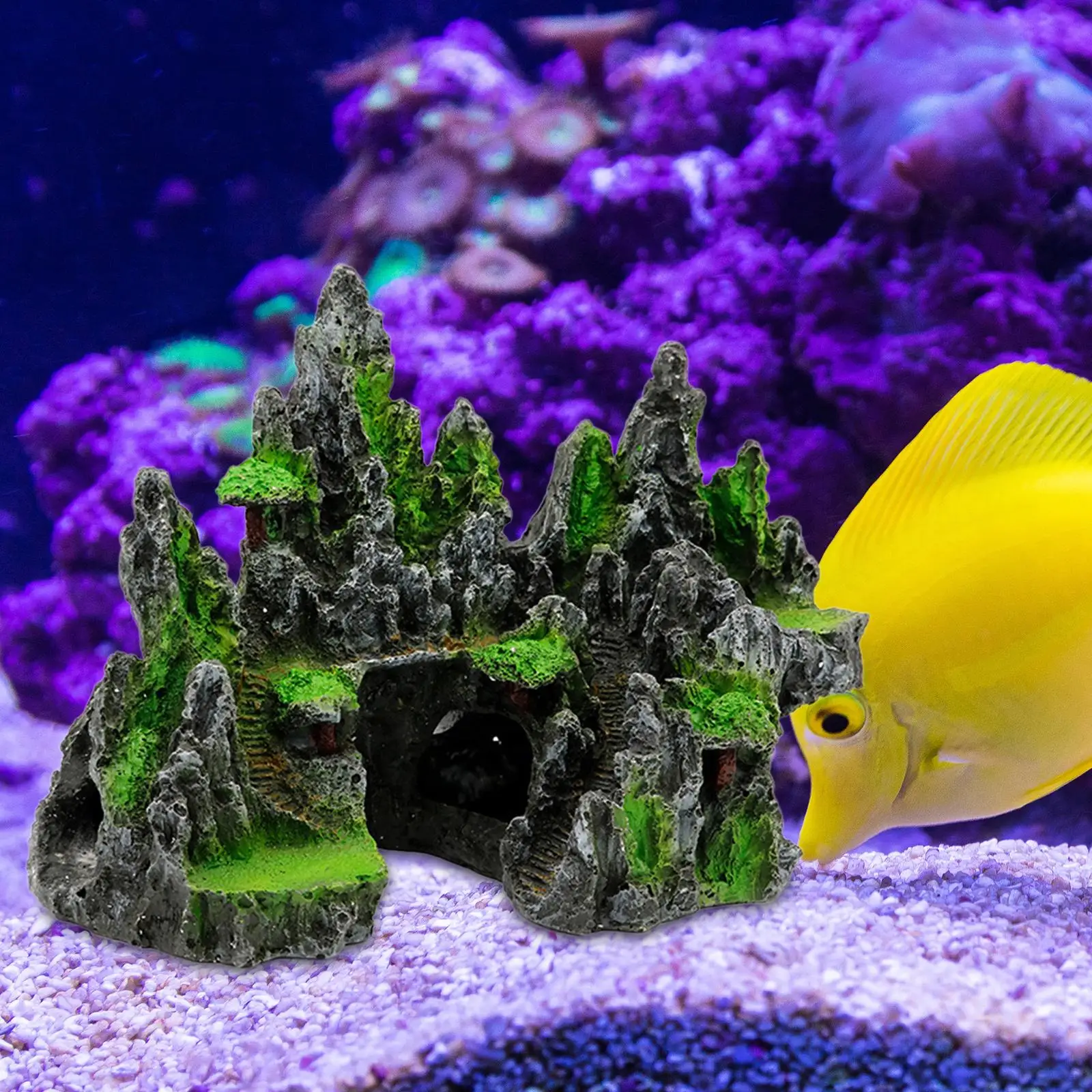 Artificial Mountain Aquarium Ornament Green Resin Rockery Fish Tank Decor Hideaway Cave Stone for Aquarium Accessories