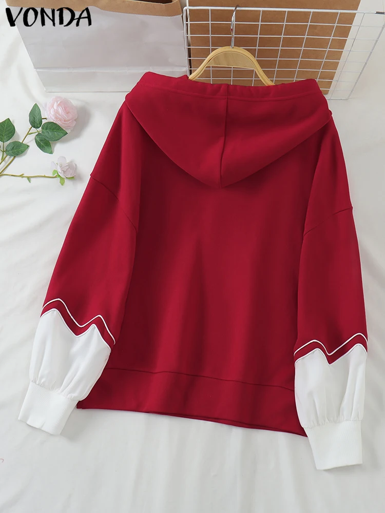VONDA Women 2025 Hoodies Pullovers Casual Long Sleeve Autumn Sweateshirts Oversized Lantern Sleeve Patchwork Tops Femininas 5